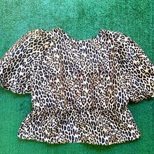 Cheetah Puff Sleeve Peplum Top